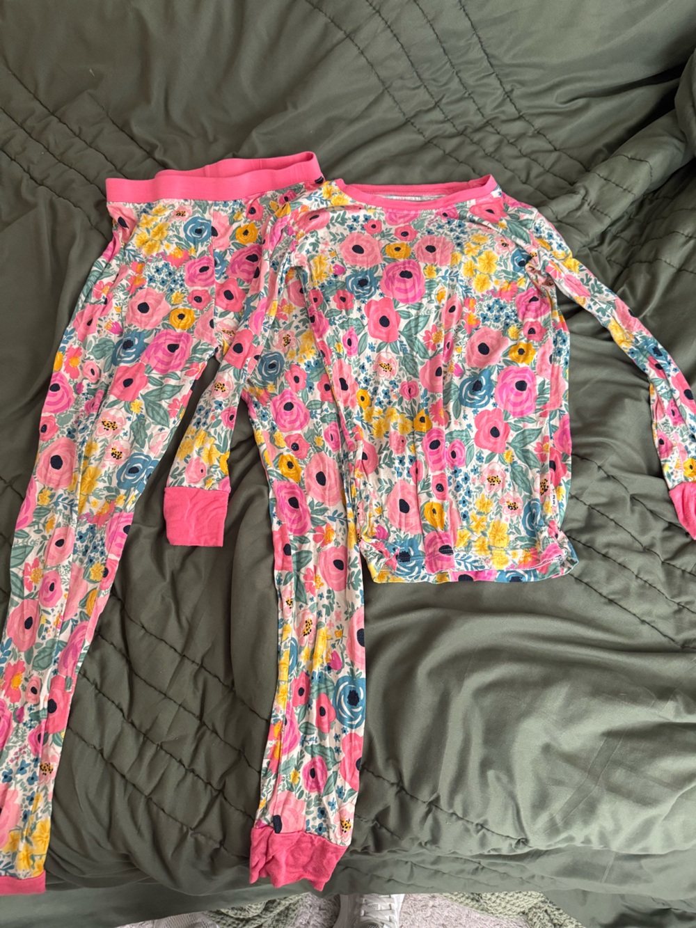 Little Sleepies Pink Floral Pajama Set with Yellow & Teal Accents